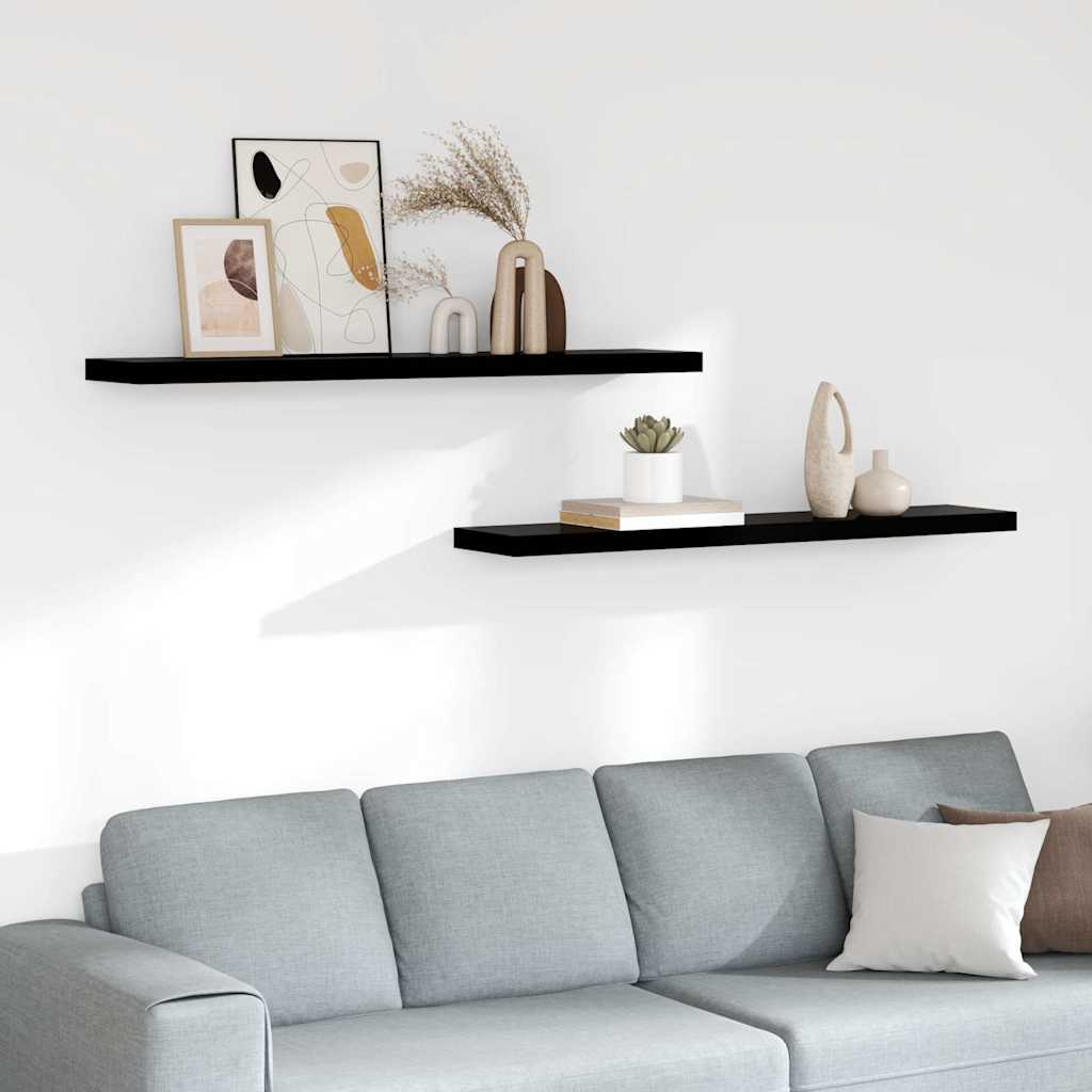 vidaXL Floating Wall Shelves 2 pcs High Gloss Black 120x23.5x3.8cm MDF