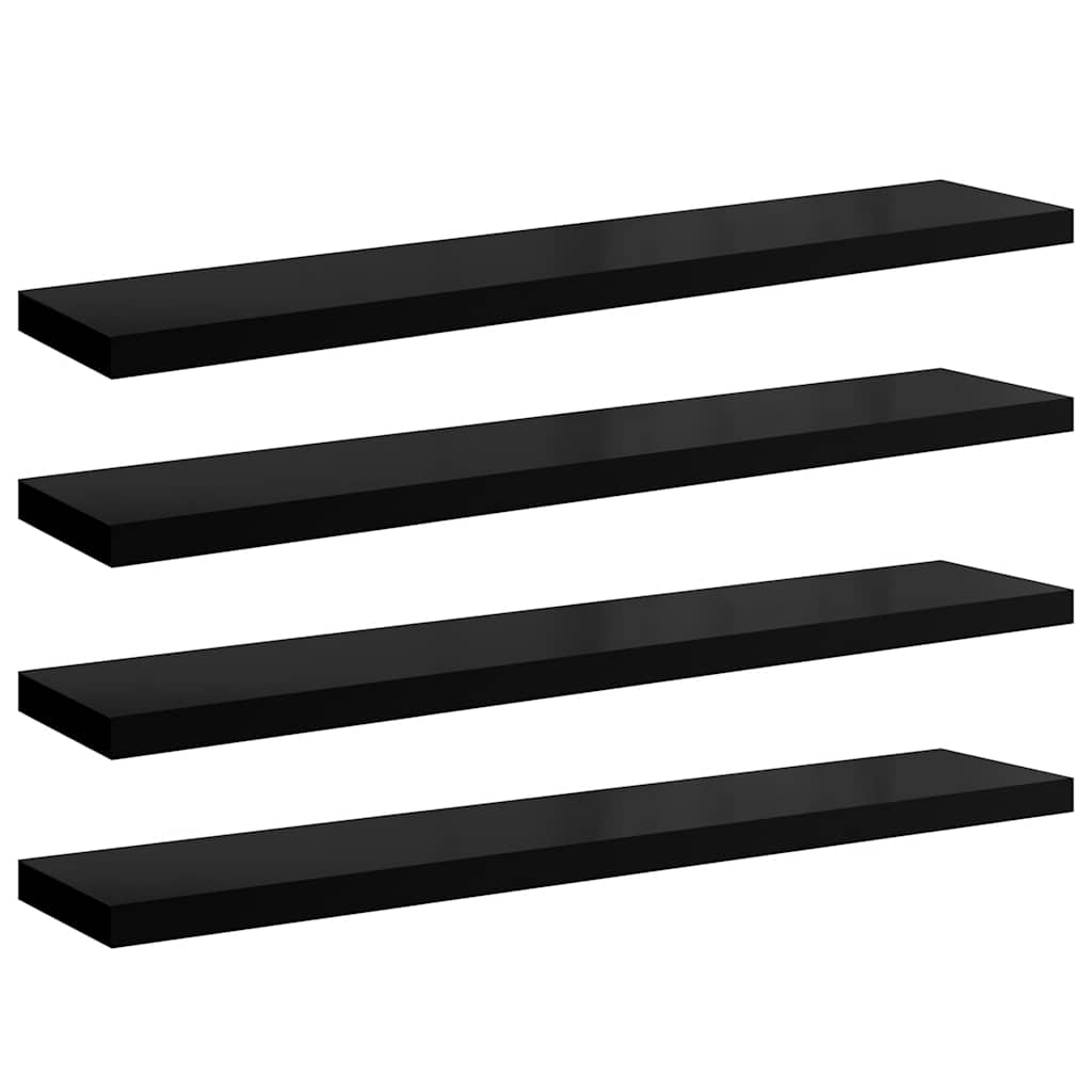 vidaXL Floating Wall Shelves 4 pcs High Gloss Black 120x23.5x3.8 cm MDF