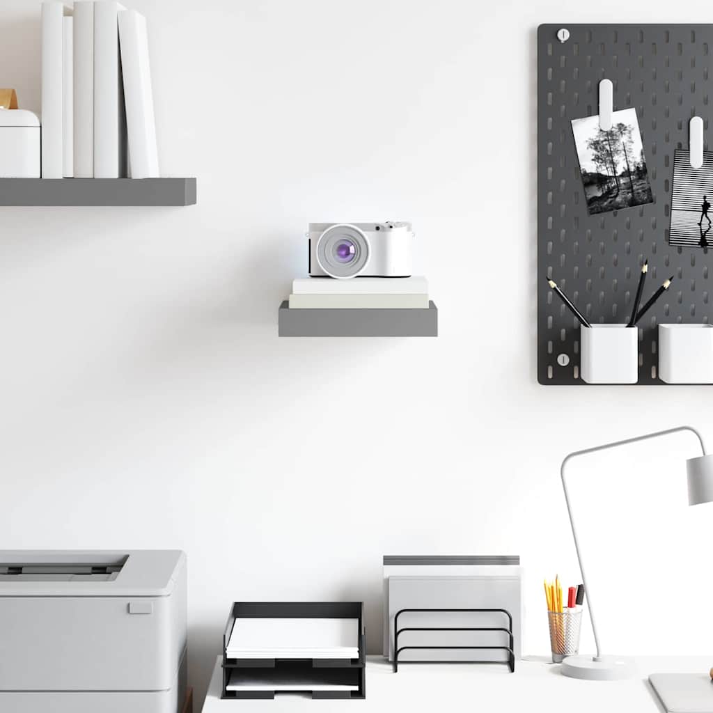 323781 vidaXL Floating Wall Shelf High Gloss Grey 23x23,5x3,8 cm MDF