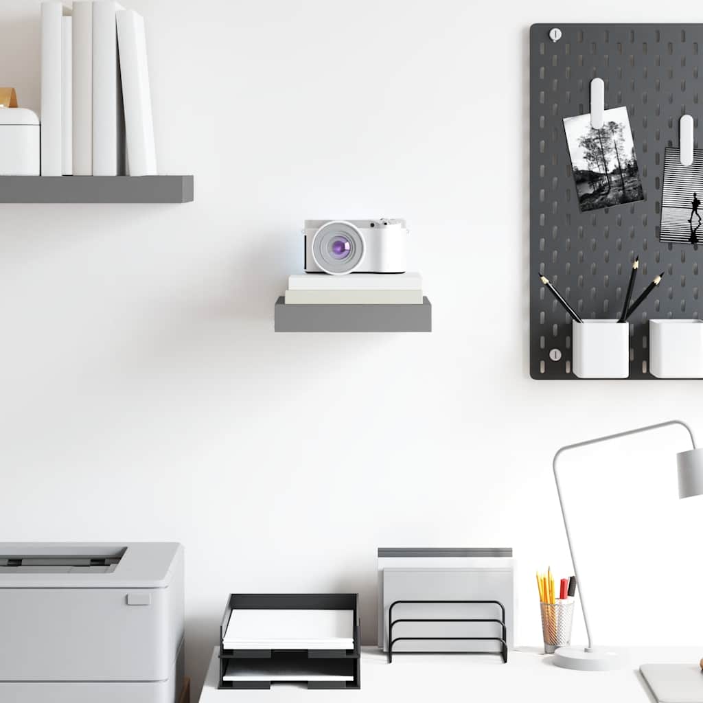 vidaXL Wall Shelf | High gloss grey | Honeycomb MDF, metal | 23x23.5x3.8 cm