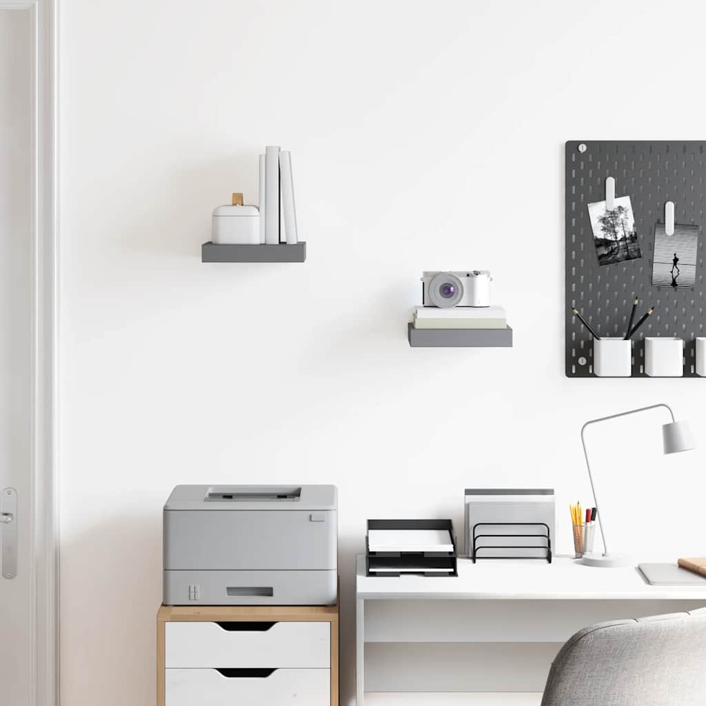 vidaXL Floating Wall Shelves 2 pcs High Gloss Grey 23x23.5x3.8 cm MDF