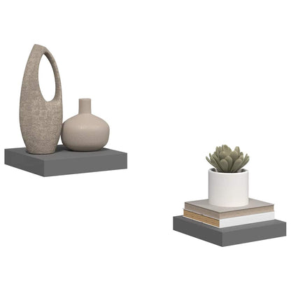 vidaXL Floating Wall Shelves 2 pcs High Gloss Grey 23x23.5x3.8 cm MDF