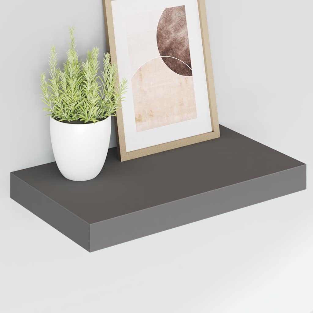 vidaXL Floating Wall Shelves 2 pcs High Gloss Grey 40x23x3.8 cm MDF