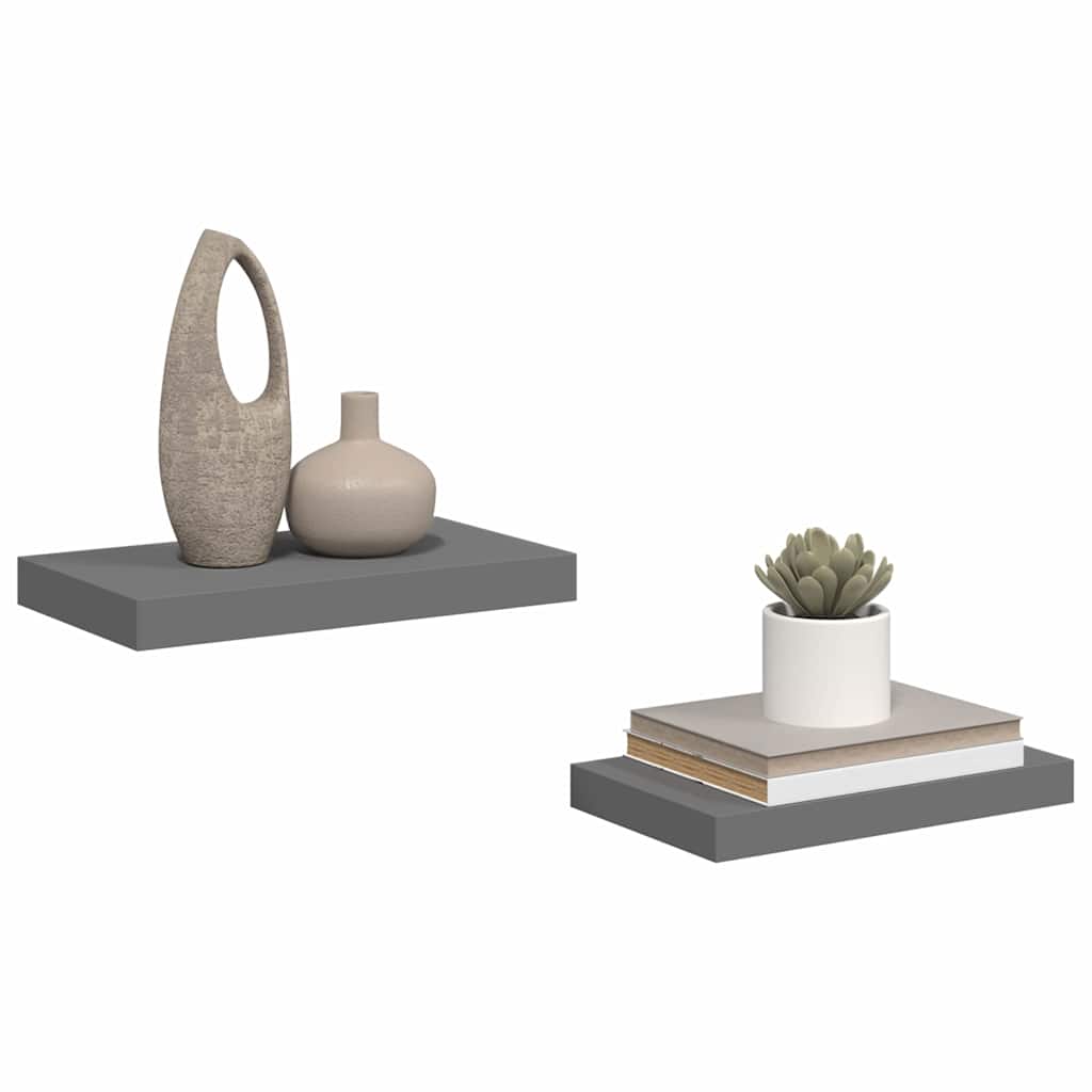 vidaXL Floating Wall Shelves 2 pcs High Gloss Grey 40x23x3.8 cm MDF