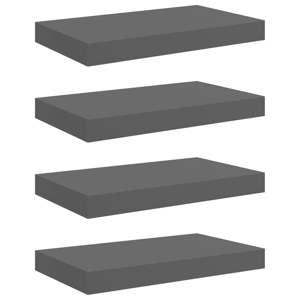vidaXL Floating Wall Shelves 4 pcs High Gloss Grey 40x23x3.8 cm MDF