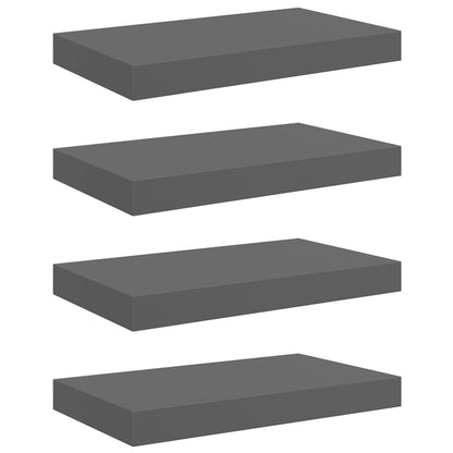 vidaXL Floating Wall Shelves 4 pcs High Gloss Grey 40x23x3.8 cm MDF