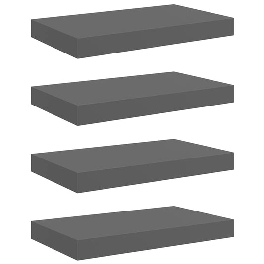 vidaXL Floating Wall Shelves 4 pcs High Gloss Grey 40x23x3.8 cm MDF