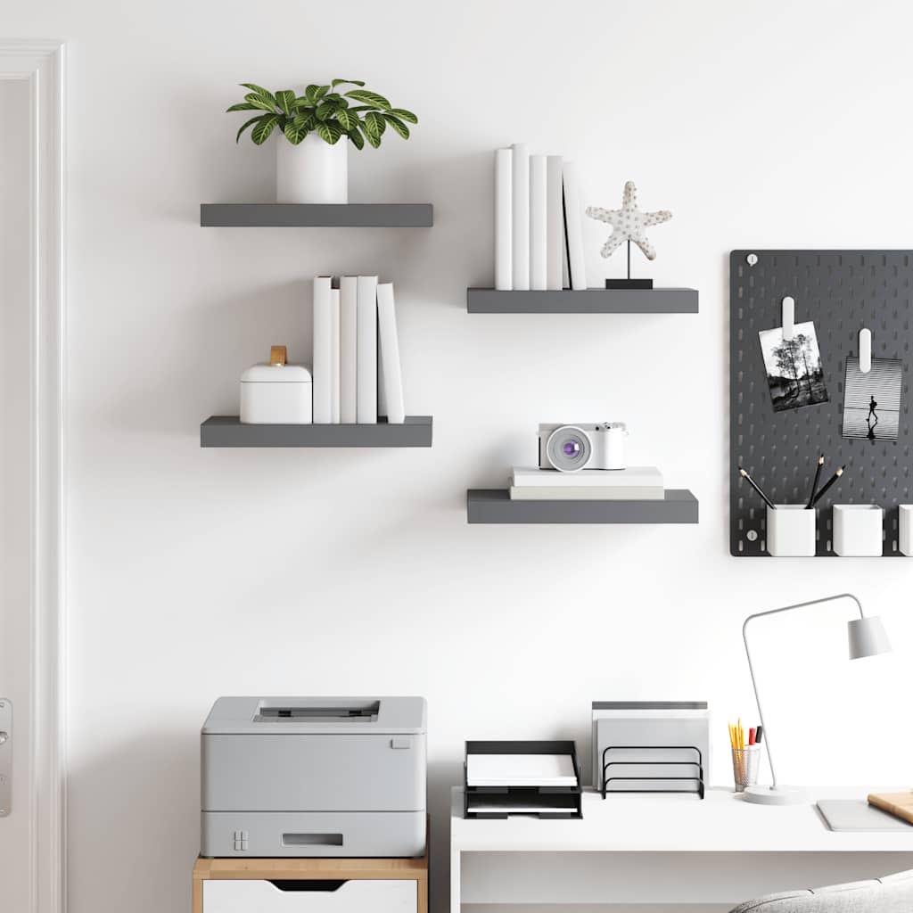 vidaXL Floating Wall Shelves 4 pcs High Gloss Grey 40x23x3.8 cm MDF