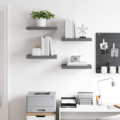 vidaXL Floating Wall Shelves 4 pcs High Gloss Grey 40x23x3.8 cm MDF