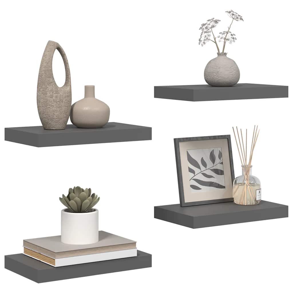 vidaXL Floating Wall Shelves 4 pcs High Gloss Grey 40x23x3.8 cm MDF