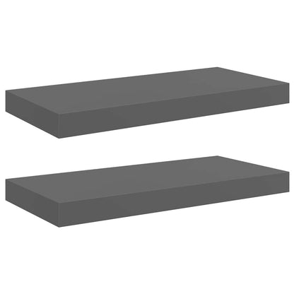 vidaXL Floating Wall Shelves 2 pcs High Gloss Grey 50x23x3.8 cm MDF