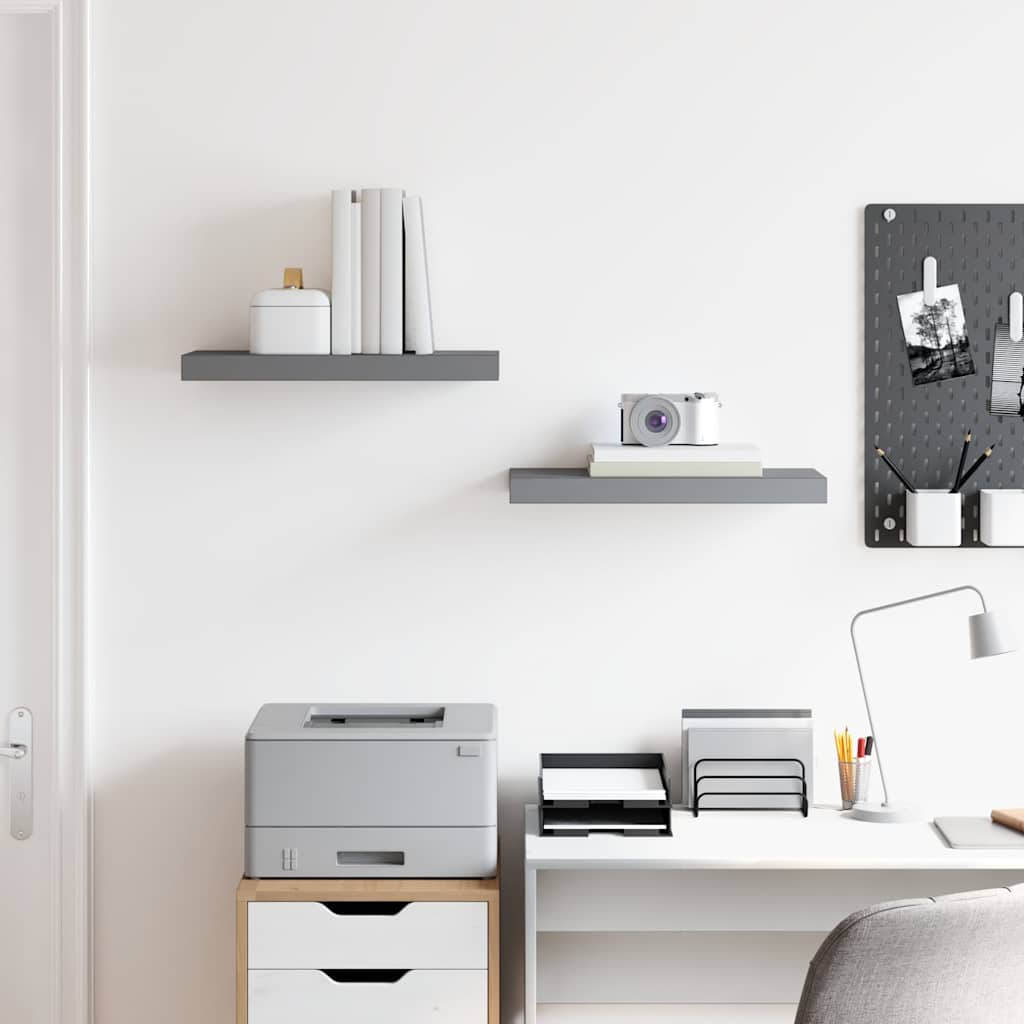 vidaXL Floating Wall Shelves 2 pcs High Gloss Grey 50x23.5x3.8 cm MDF