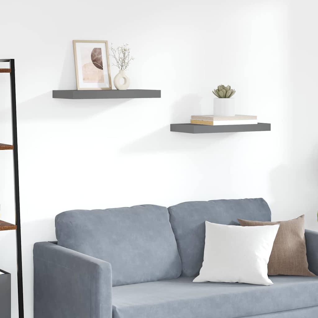 vidaXL Floating Wall Shelves 2 pcs High Gloss Grey 50x23.5x3.8 cm MDF