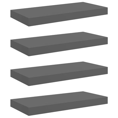 vidaXL Floating Wall Shelves 4 pcs High Gloss Grey 50x23x3.8 cm MDF