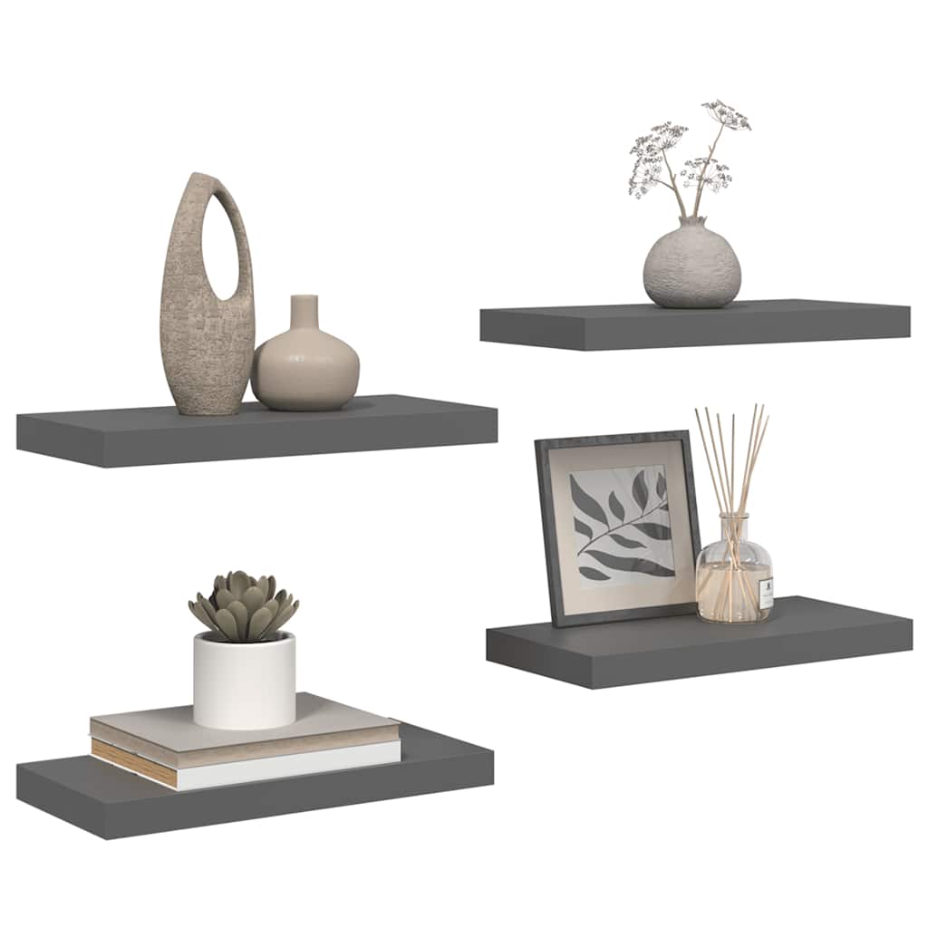 vidaXL Floating Wall Shelves 4 pcs High Gloss Grey 50x23x3.8 cm MDF