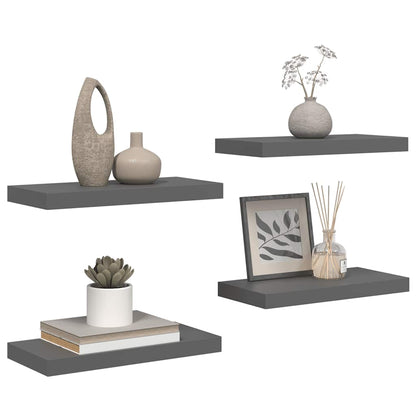 vidaXL Floating Wall Shelves 4 pcs High Gloss Grey 50x23x3.8 cm MDF