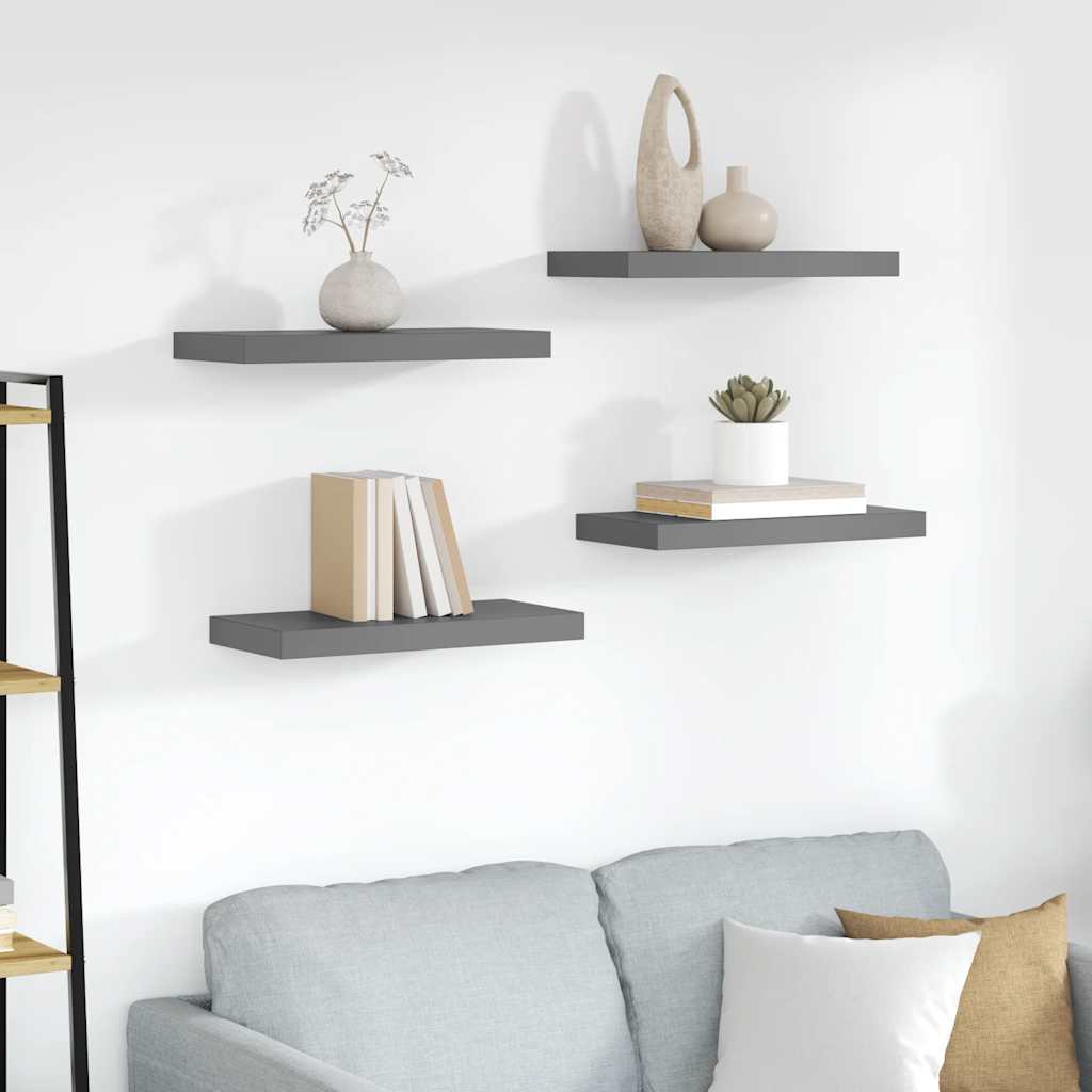 vidaXL Floating Wall Shelves 4 pcs High Gloss Grey 50x23x3.8 cm MDF