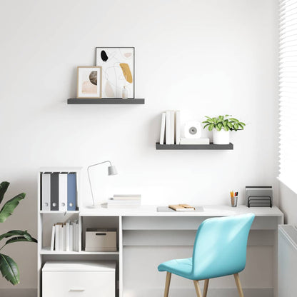 vidaXL Floating Wall Shelves 2 pcs High Gloss Grey 60x23.5x3.8 cm MDF