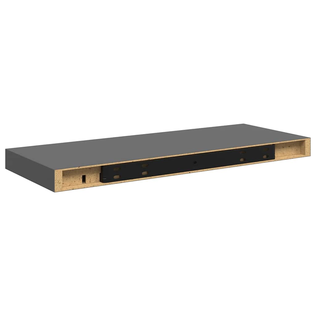 vidaXL Floating Wall Shelves 2 pcs High Gloss Grey 60x23.5x3.8 cm MDF