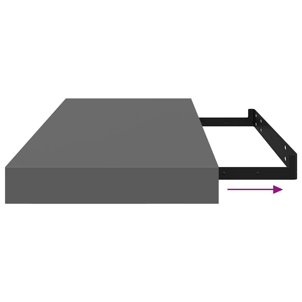 vidaXL Floating Wall Shelves 2 pcs High Gloss Grey 60x23.5x3.8 cm MDF