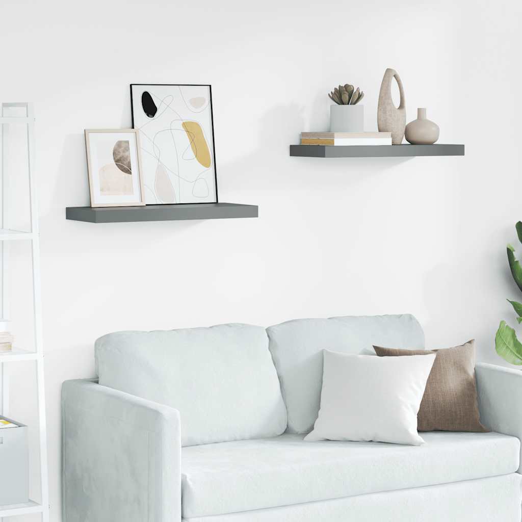 vidaXL Floating Wall Shelves 2 pcs High Gloss Grey 60x23.5x3.8 cm MDF