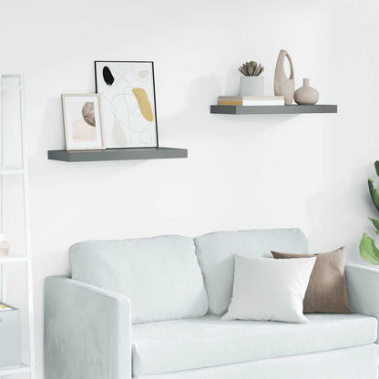 vidaXL Floating Wall Shelves 2 pcs High Gloss Grey 60x23.5x3.8 cm MDF