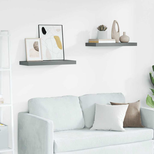 vidaXL Floating Wall Shelves 2 pcs High Gloss Grey 60x23.5x3.8 cm MDF