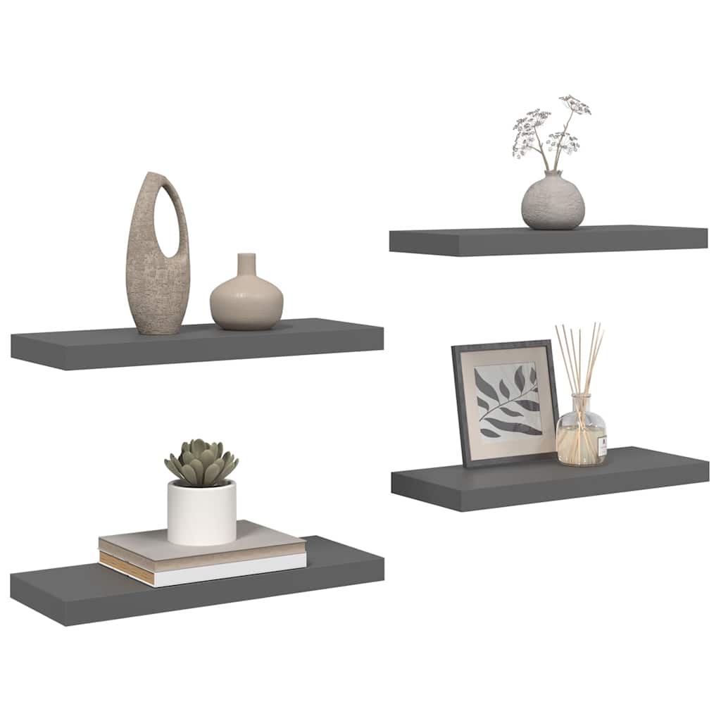 vidaXL Floating Wall Shelves 4 pcs High Gloss Grey 60x23.5x3.8 cm MDF