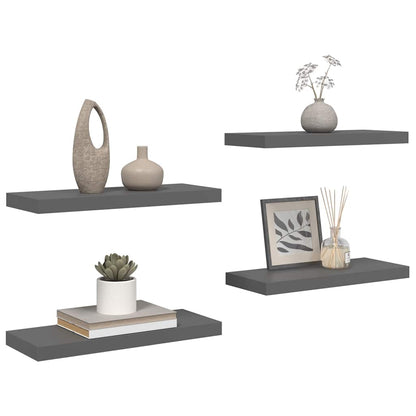 vidaXL Floating Wall Shelves 4 pcs High Gloss Grey 60x23.5x3.8 cm MDF