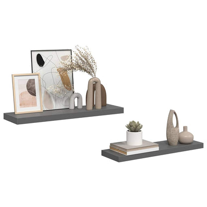 vidaXL Floating Wall Shelves 2 pcs High Gloss Grey 80x23.5x3.8 cm MDF