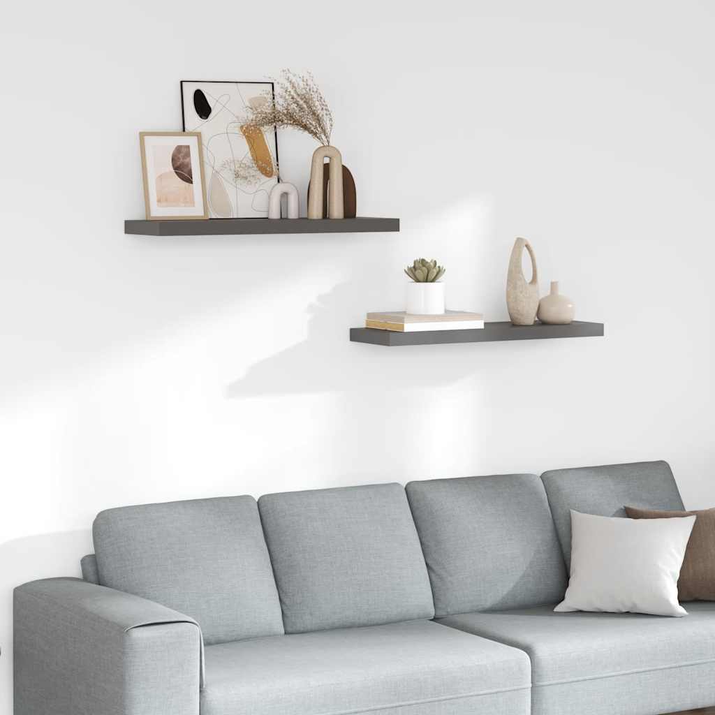 vidaXL Floating Wall Shelves 2 pcs High Gloss Grey 80x23.5x3.8 cm MDF