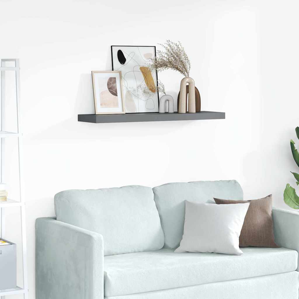 323796 vidaXL Floating Wall Shelf High Gloss Grey 90x23,5x3,8 cm MDF