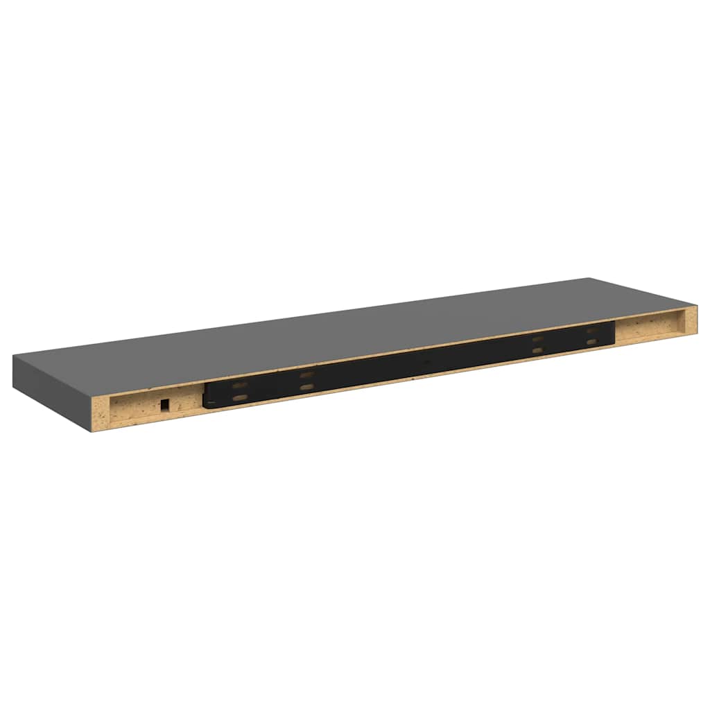 vidaXL Floating Wall Shelves 2 pcs High Gloss Grey 90x23.5x3.8 cm MDF