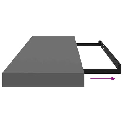 vidaXL Floating Wall Shelves 2 pcs High Gloss Grey 90x23.5x3.8 cm MDF