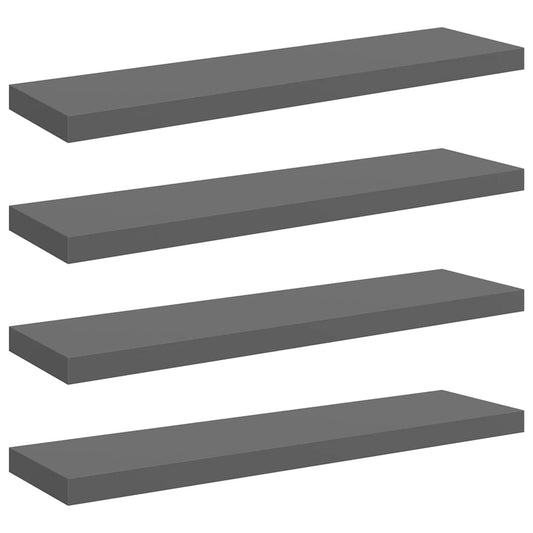 vidaXL Floating Wall Shelves 4 pcs High Gloss Grey 90x23.5x3.8 cm MDF