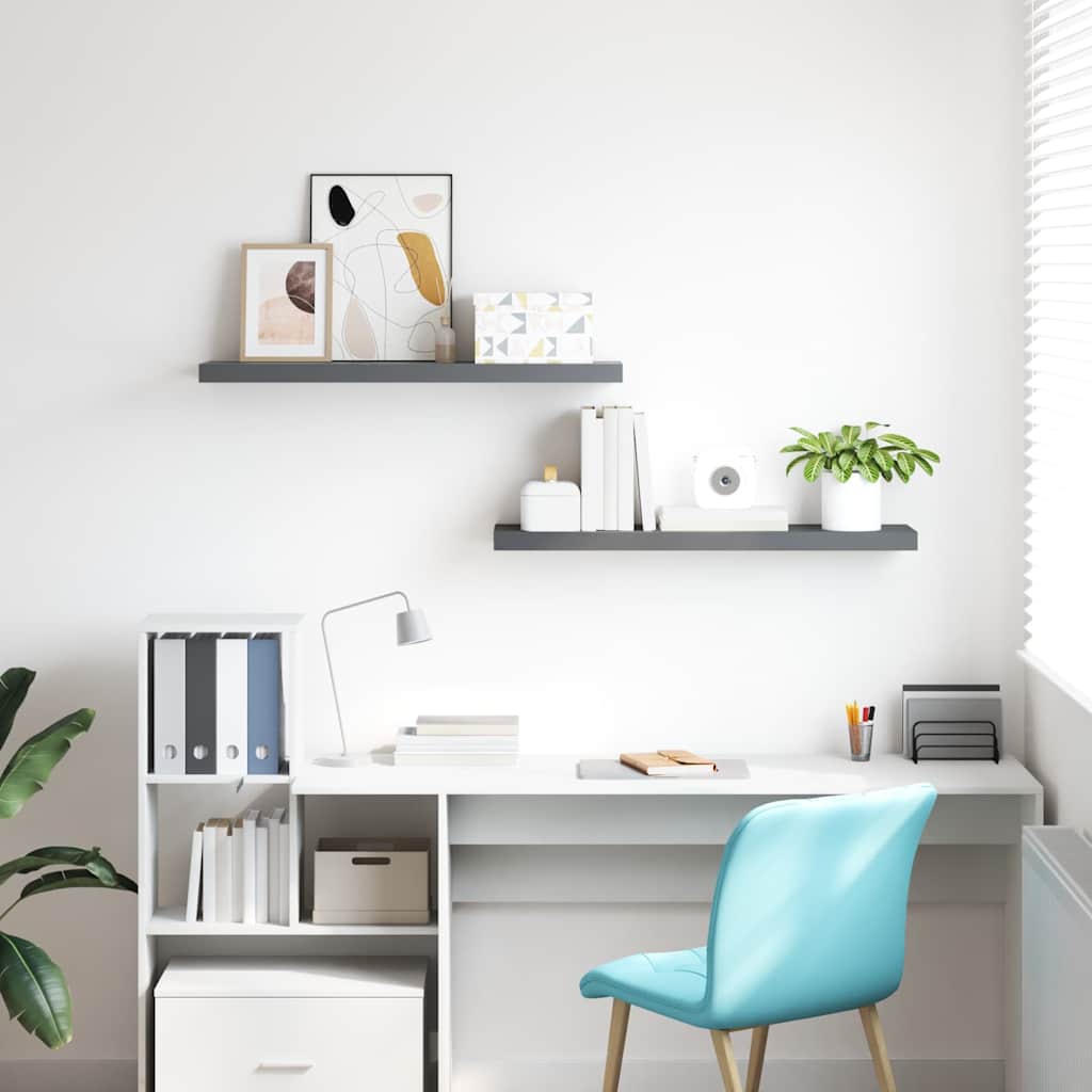 323800 vidaXL Floating Wall Shelves 2 pcs High Gloss Grey 120x23,5x3,8 cm MDF