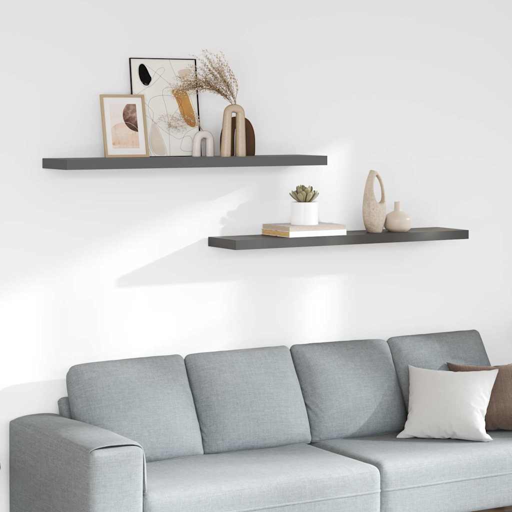 323800 vidaXL Floating Wall Shelves 2 pcs High Gloss Grey 120x23,5x3,8 cm MDF