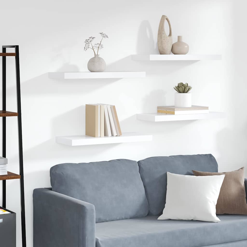 vidaXL Floating Wall Shelves 4 pcs White 60x23.5x3.8 cm MDF