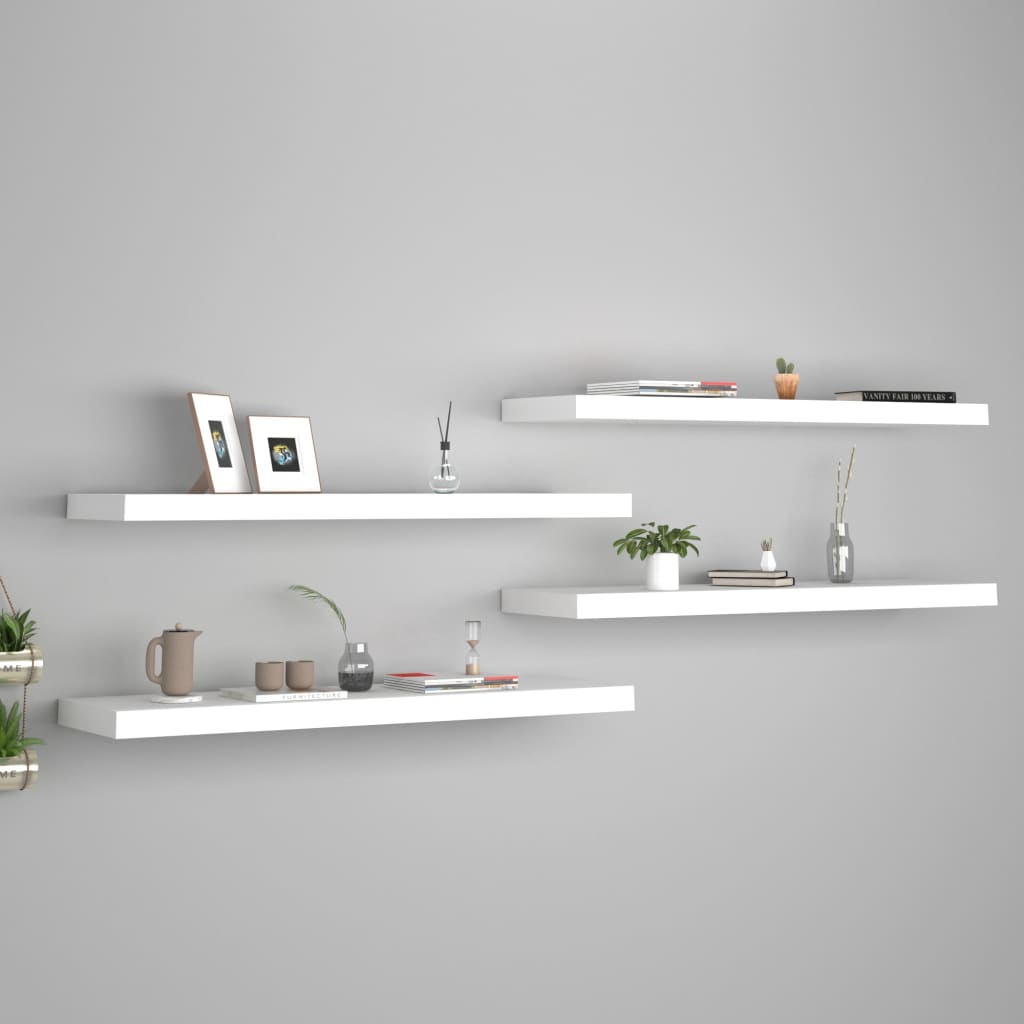 vidaXL Floating Wall Shelves 4 pcs White 90x23.5x3.8 cm MDF