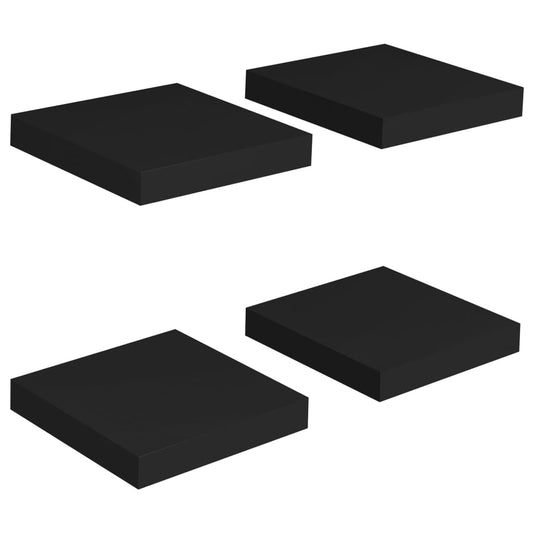 vidaXL Floating Wall Shelves 4 pcs Black 23x23.5x3.8 cm MDF