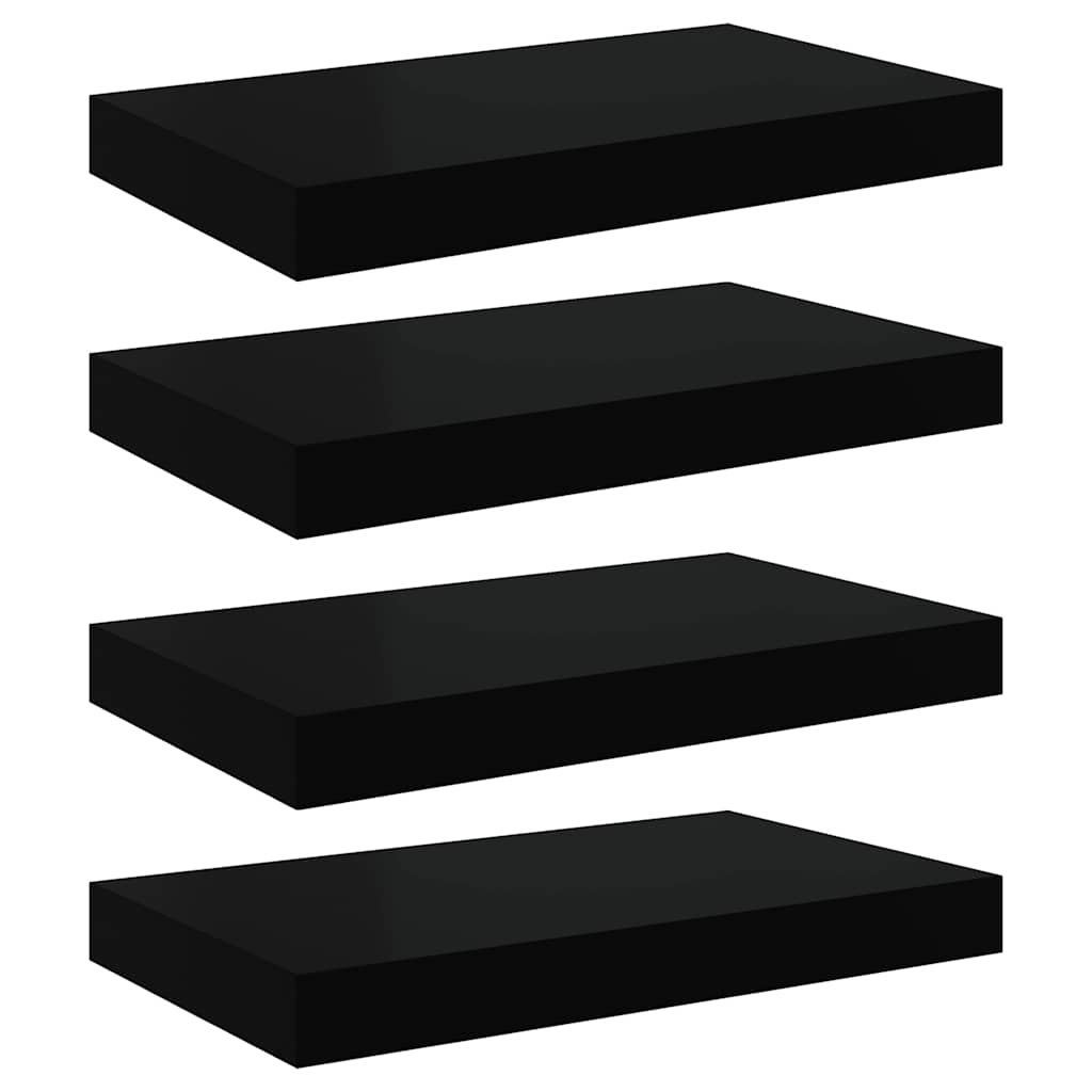 vidaXL Floating Wall Shelves 4 pcs Black 40x23x3.8 cm MDF