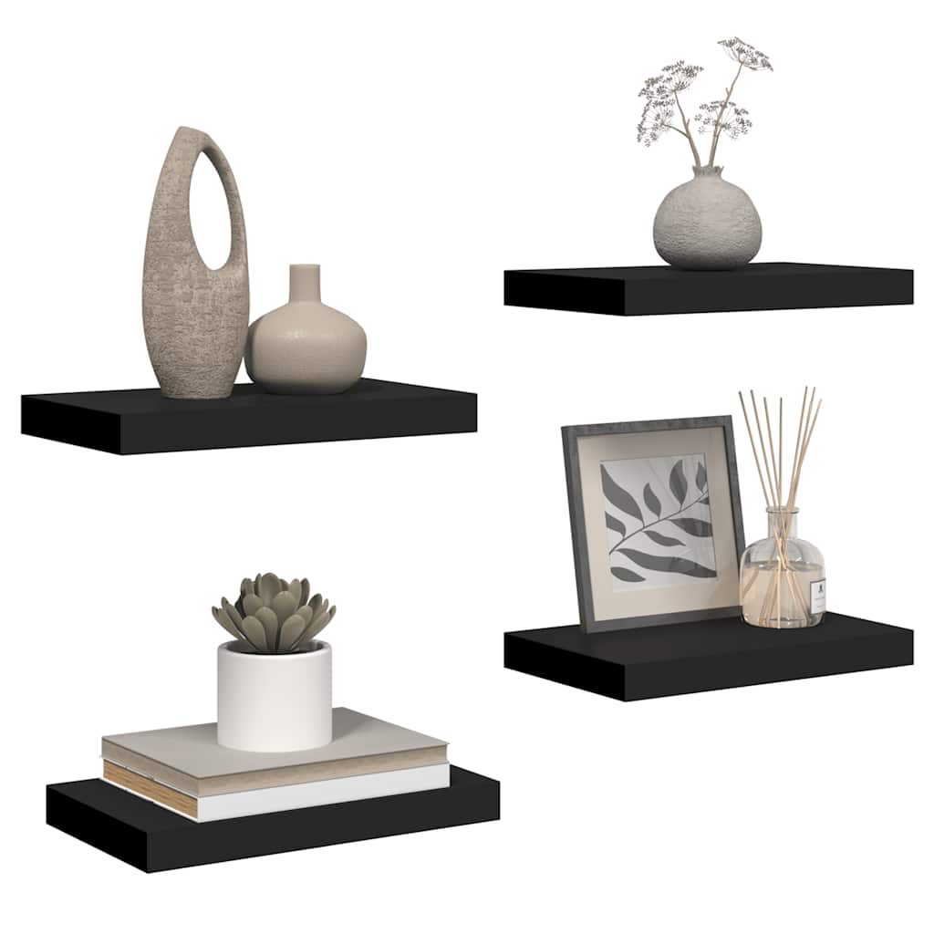 vidaXL Floating Wall Shelves 4 pcs Black 40x23x3.8 cm MDF