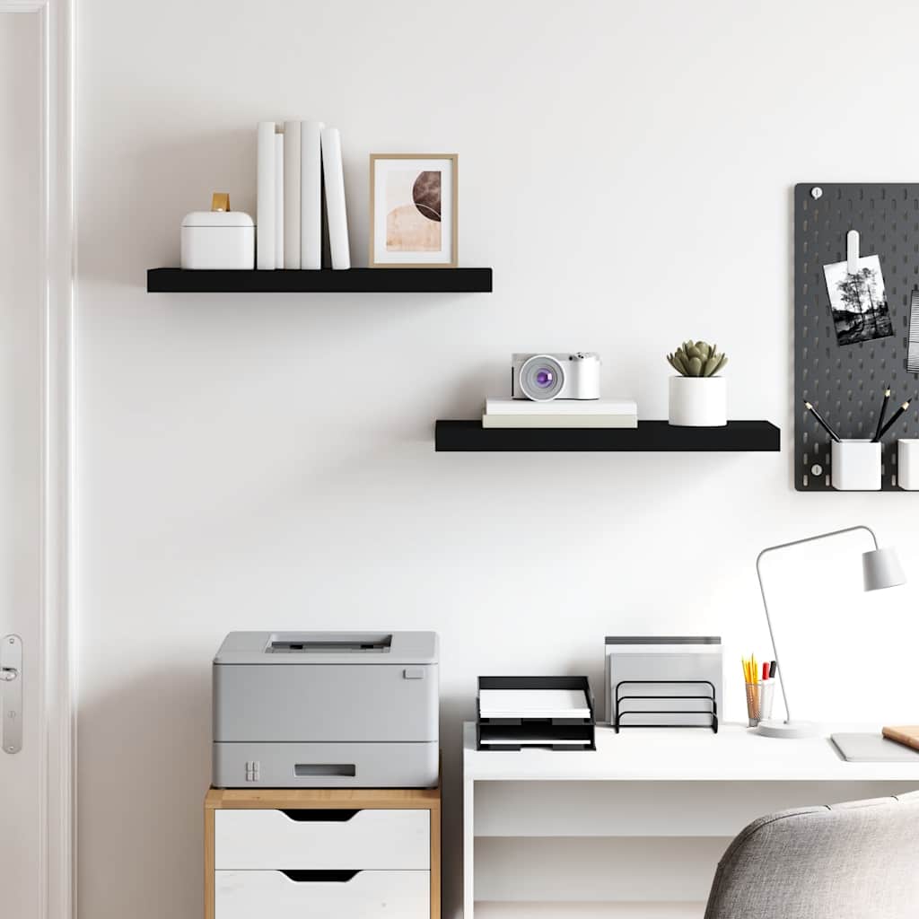 vidaXL Floating Wall Shelves 2 pcs Black 60x23.5x3.8 cm MDF