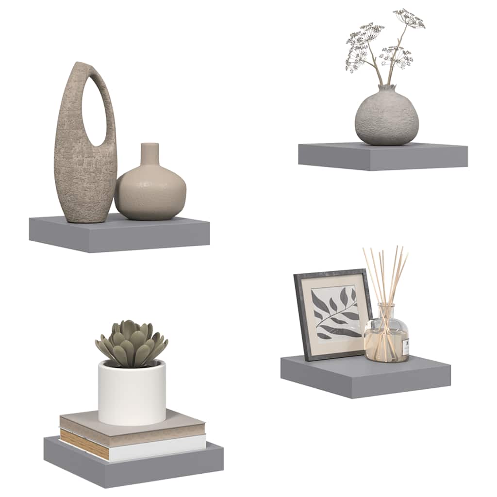 vidaXL Floating Wall Shelves 4 pcs Grey 23x23.5x3.8 cm MDF