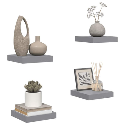 vidaXL Floating Wall Shelves 4 pcs Grey 23x23.5x3.8 cm MDF