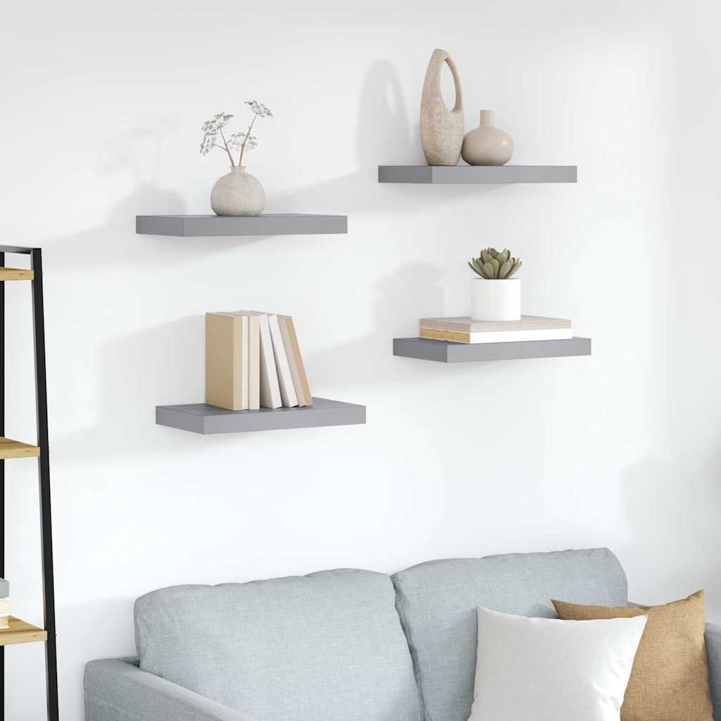 vidaXL Floating Wall Shelves 4 pcs Grey 23x23.5x3.8 cm MDF