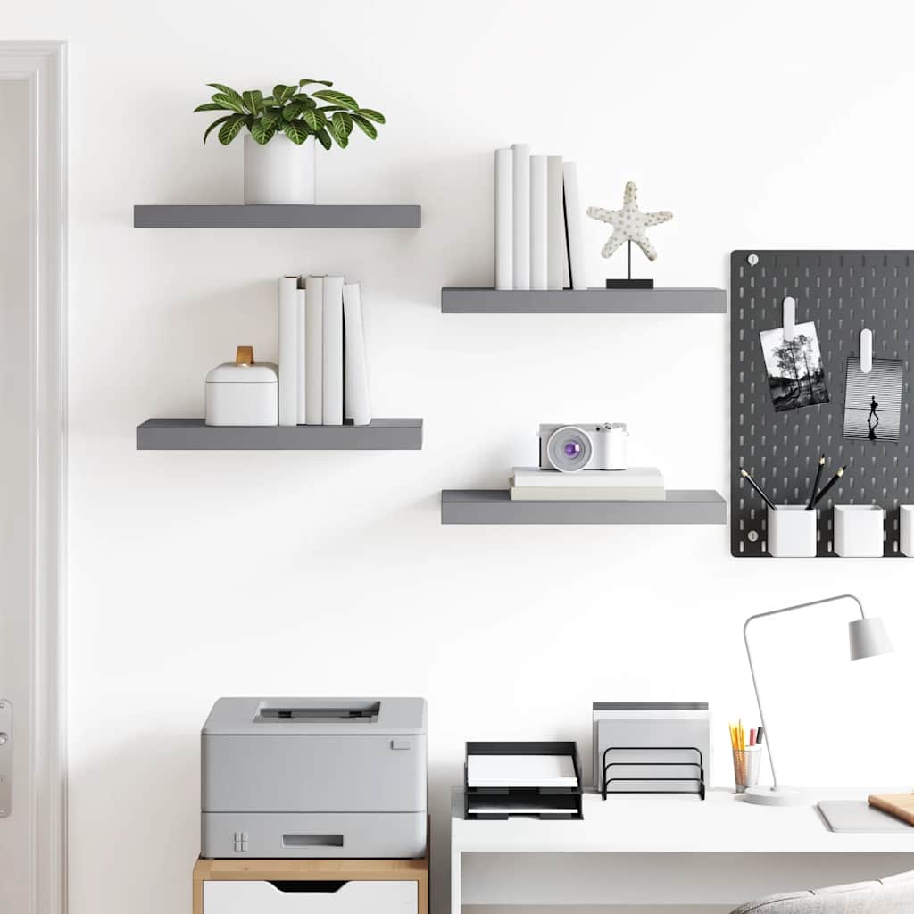 vidaXL Floating Wall Shelves 4 pcs Grey 50x23.5x3.8 cm MDF