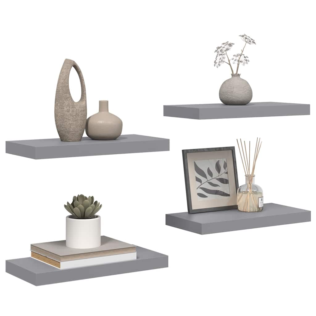vidaXL Floating Wall Shelves 4 pcs Grey 50x23.5x3.8 cm MDF