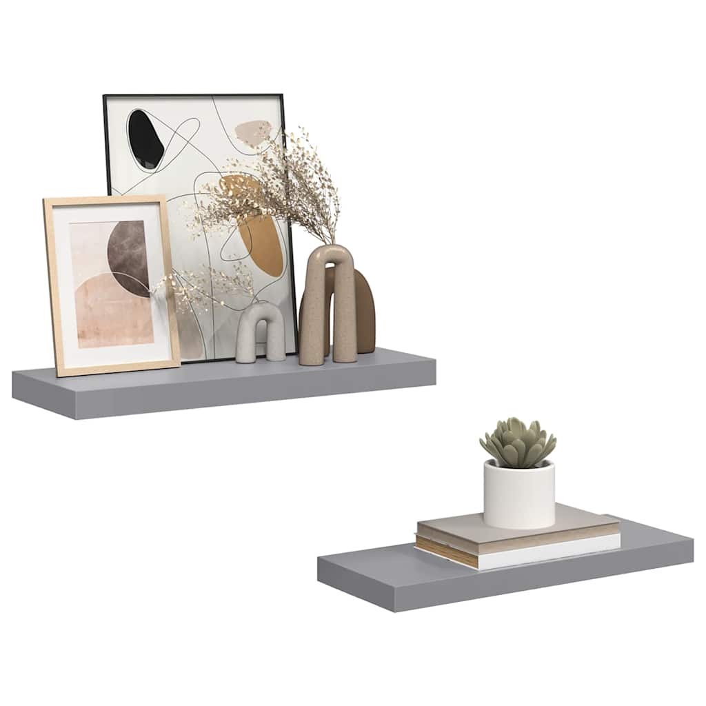 vidaXL Floating Wall Shelves 2 pcs Grey 60x23.5x3.8 cm MDF