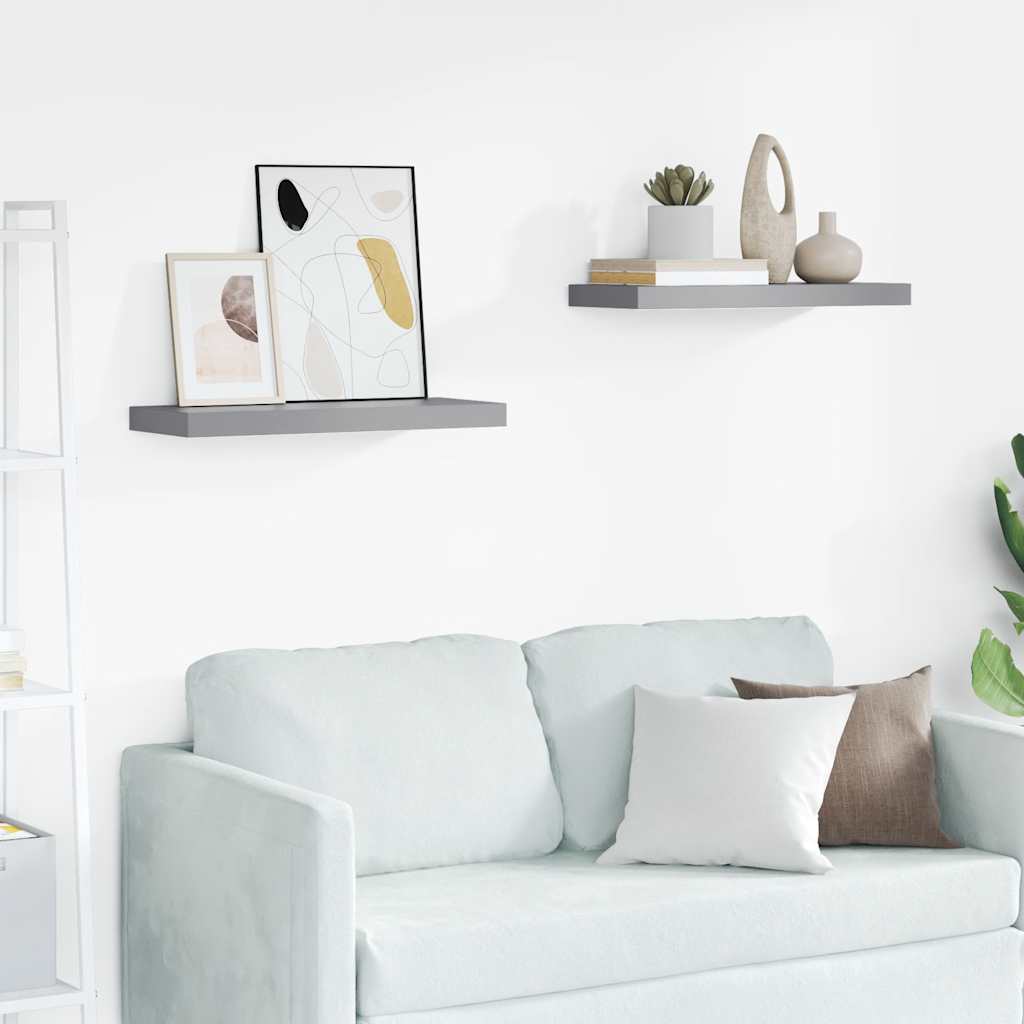 vidaXL Floating Wall Shelves 2 pcs Grey 60x23.5x3.8 cm MDF